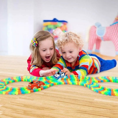 Set pista fosforescenta si masinuta, cu muzica si lumini, 95 de piese, pentru copii, flexibila, multicolor