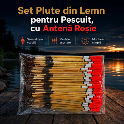 Set Plute din Lemn pentru Pescuit, cu Antenă Roșie – imagine principală promoțională