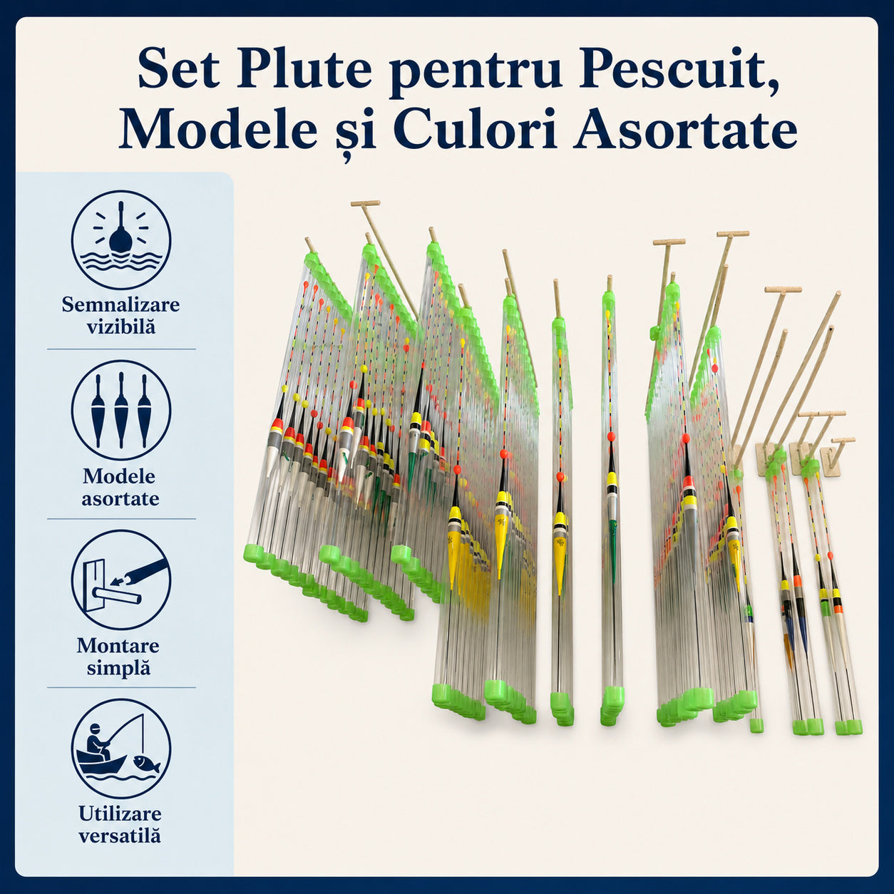 Set Plute pentru Pescuit, Modele și Culori Asortate – caracteristici