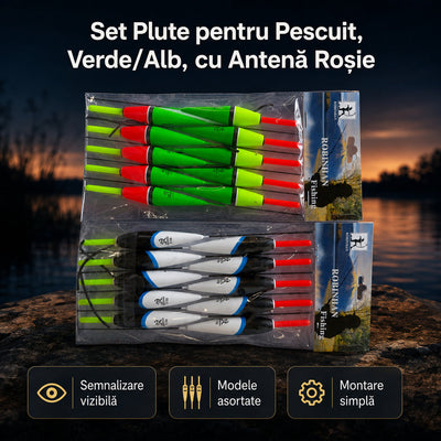 Set Plute pentru Pescuit, Verde/Alb, cu Antenă Roșie – imagine principală promoțională