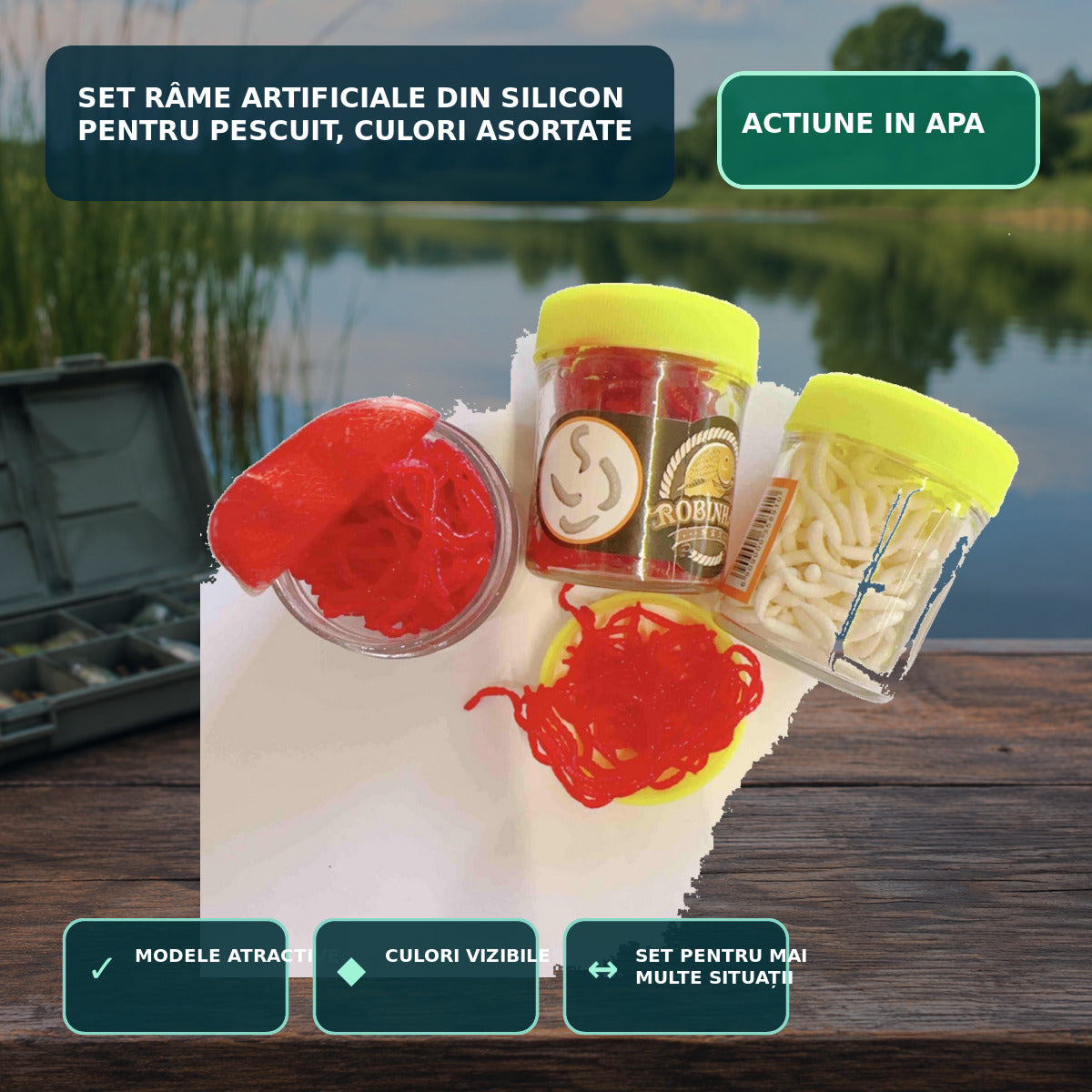 Set Râme Artificiale din Silicon pentru Pescuit, Culori Asortate – imagine principală