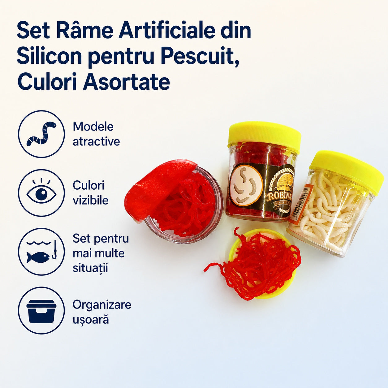 Set Râme Artificiale din Silicon pentru Pescuit, Culori Asortate – caracteristici