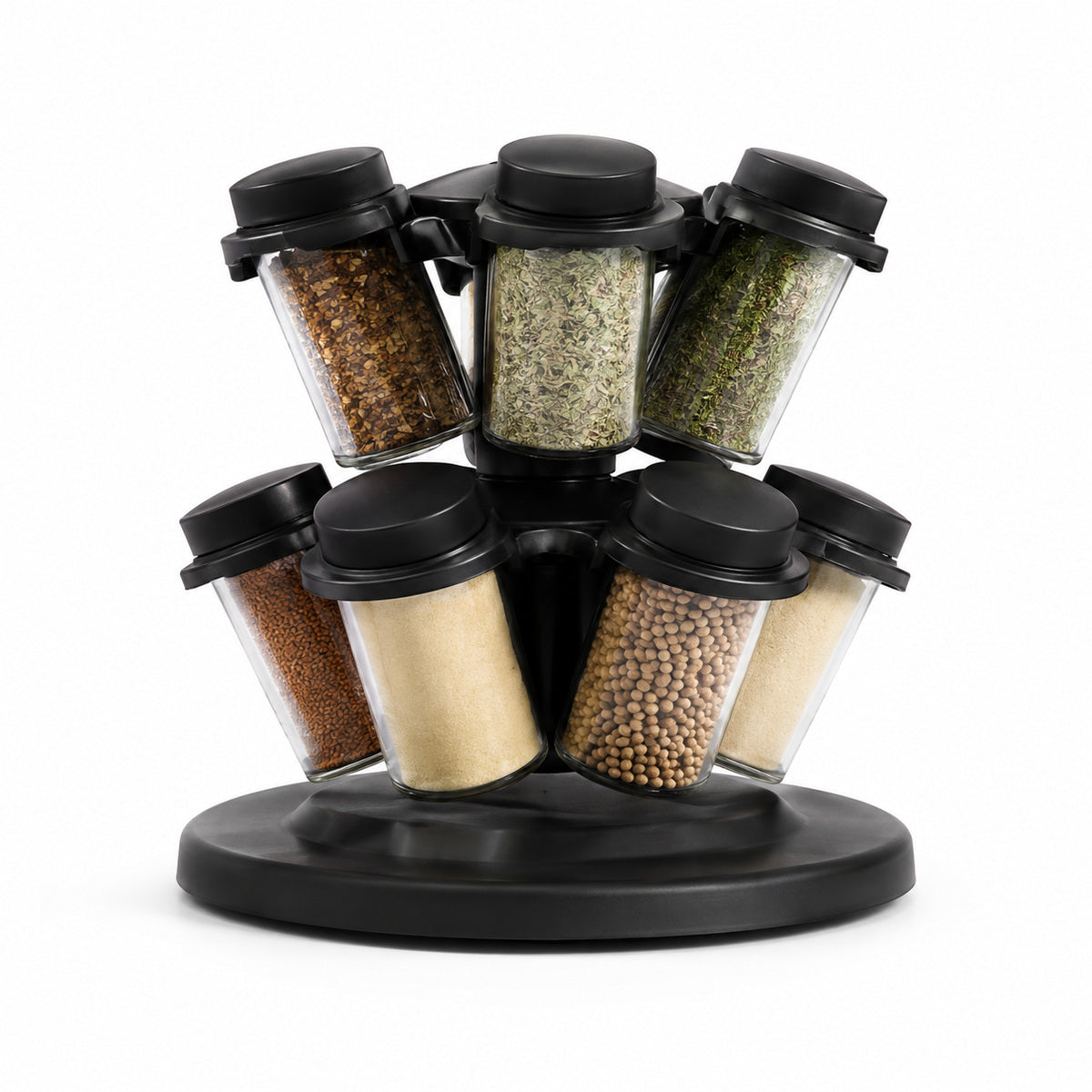 Set Recipiente pentru Condimente cu Suport Rotativ 360°, Negru – imagine principală