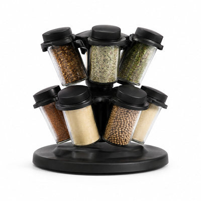 Set Recipiente pentru Condimente cu Suport Rotativ 360°, Negru – imagine principală