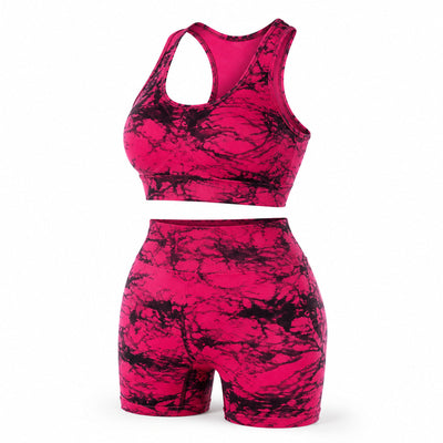 Set Sport Damă 2 Piese, Bustieră și Colanți Scurți, Roz-Negru – imagine principală