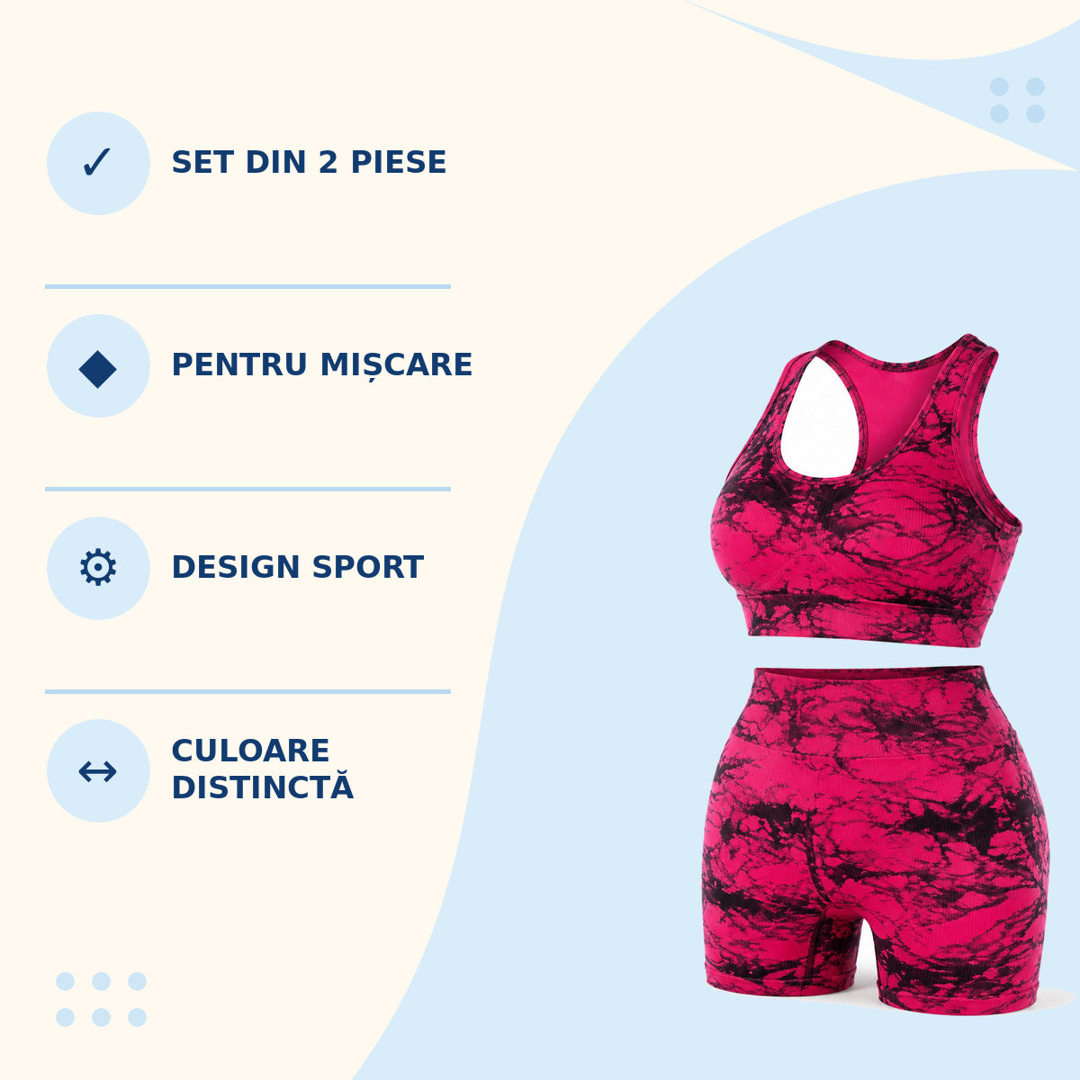 Set Sport Damă 2 Piese, Bustieră și Colanți Scurți, Roz-Negru – imagine 3