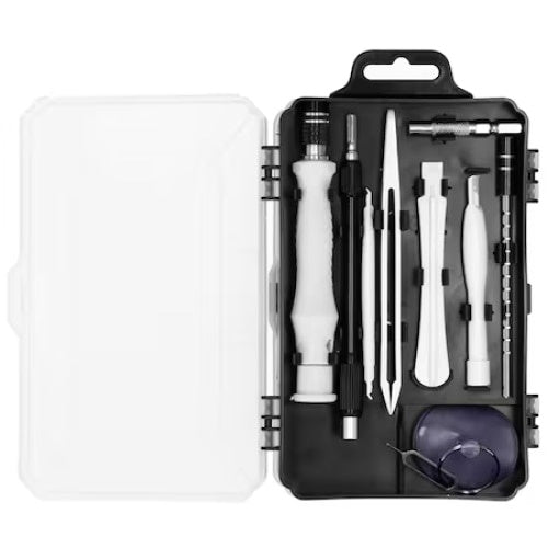Set surubelnite de precizie, cu 117 piese, din otel, cu cutie din plastic, cu husa de depozitare, argintiu