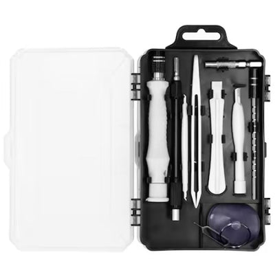 Set surubelnite de precizie, cu 117 piese, din otel, cu cutie din plastic, cu husa de depozitare, argintiu