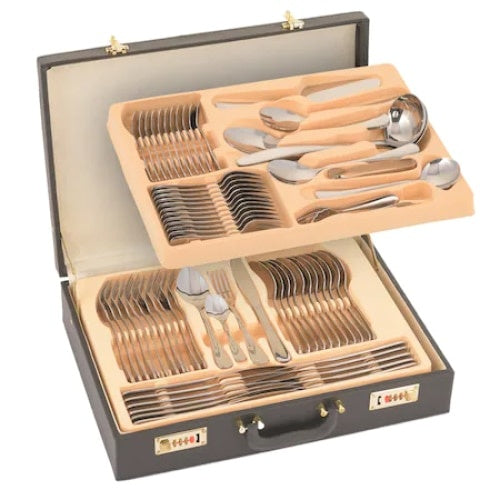Set tacamuri din inox, FOXMAG24, cu diplomat negru, 72 piese