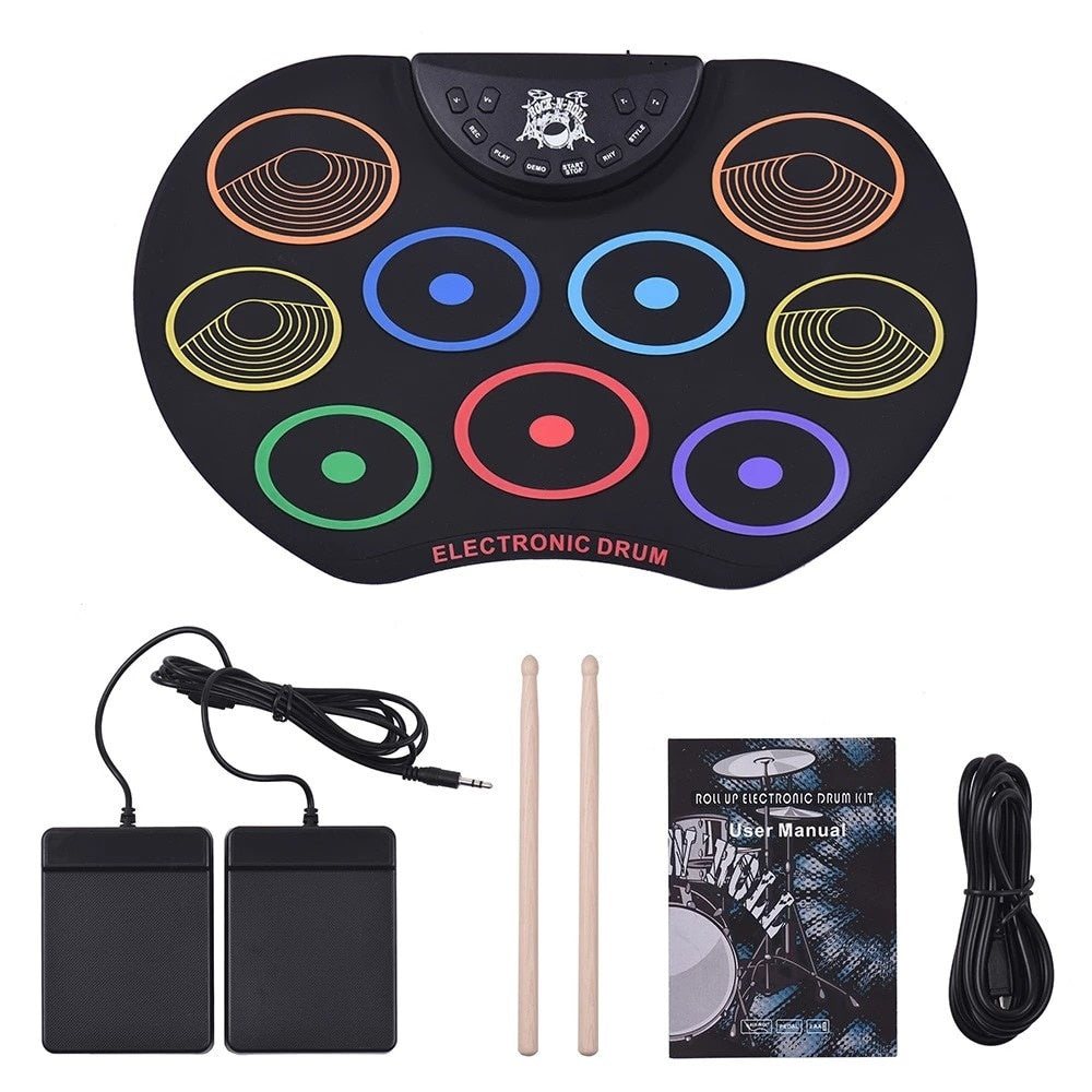 Set Tobe electronice digitale din Silicon cu pedale de picior, USB 9 USB 9 Padu-ri de tobe colorate, Negru