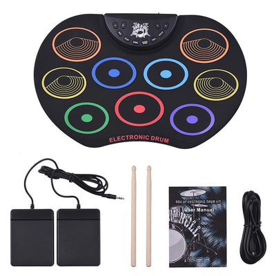 Set Tobe electronice digitale din Silicon cu pedale de picior, USB 9 USB 9 Padu-ri de tobe colorate, Negru