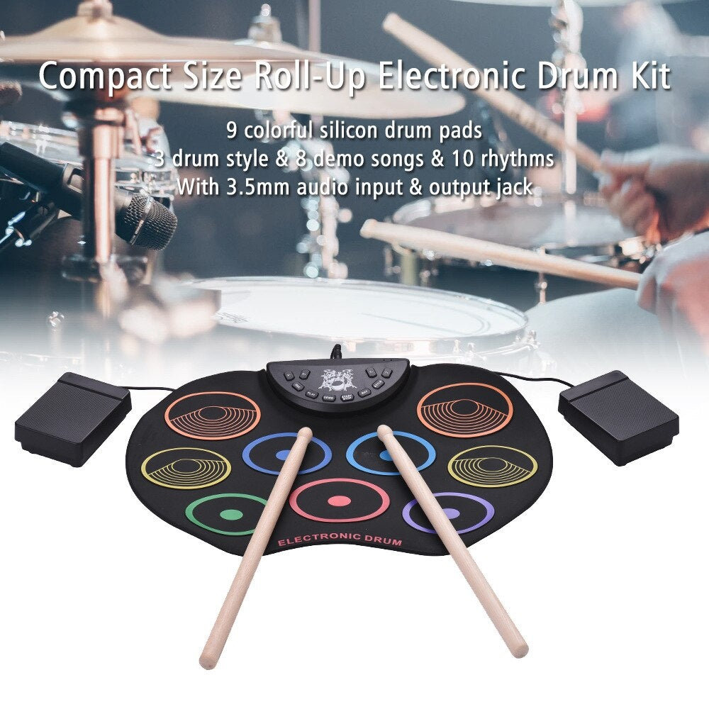Set Tobe electronice digitale din Silicon cu pedale de picior, USB 9 USB 9 Padu-ri de tobe colorate, Negru