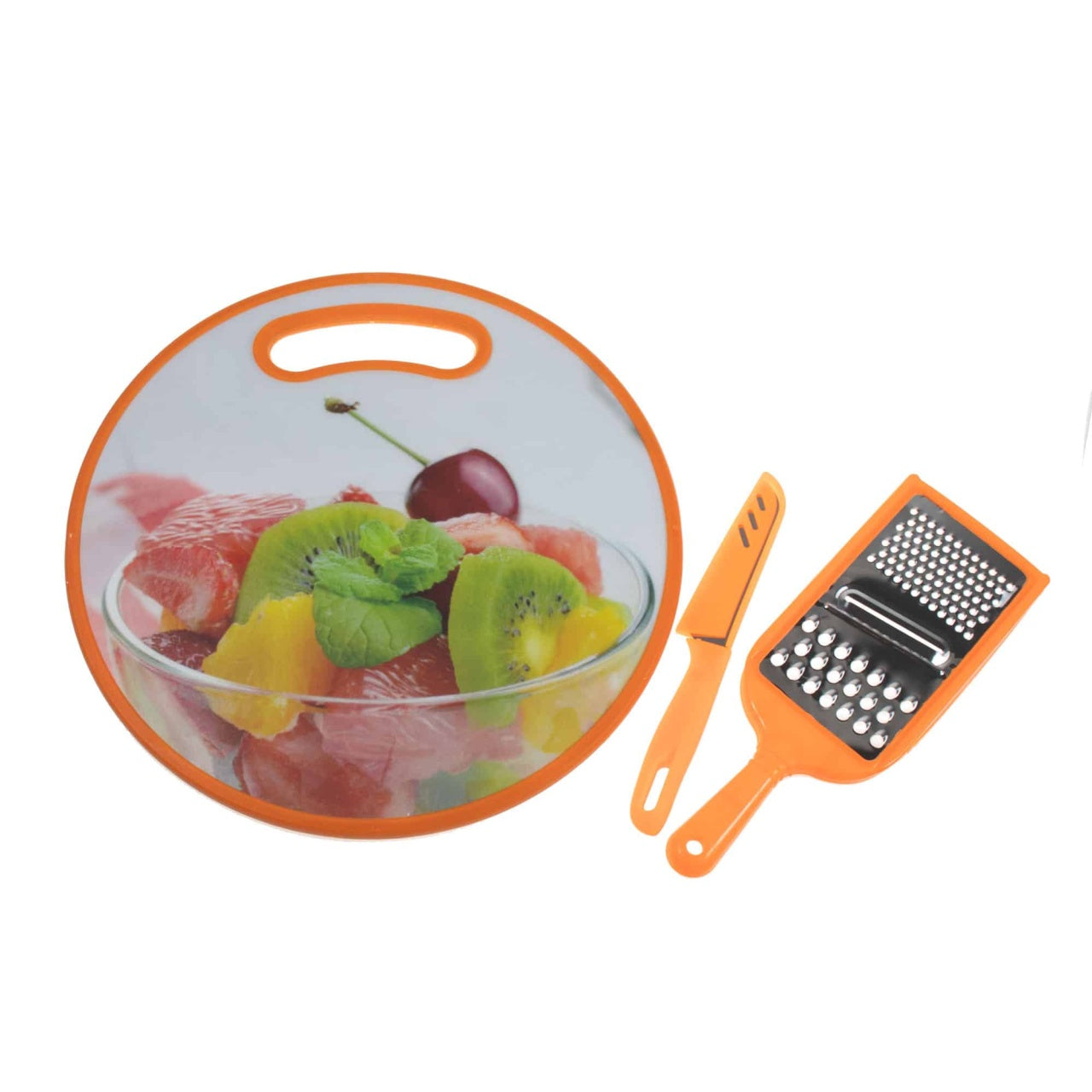 Set tocator rotund, razatoare si cutit inox pentru legume si fructe, 30 cm