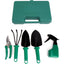 Set unelte de gradinarit, cu 5 piese, cutie pentru depozitat si transport, din metal si plastic, verde