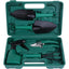 Set unelte de gradinarit, cu 5 piese, cutie pentru depozitat si transport, din metal si plastic, verde