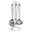 Set ustensile de bucatarie, cu 7 piese, din otel inoxidabil, cu suport inclus, compatibile cu masina de spalat vase, argintiu