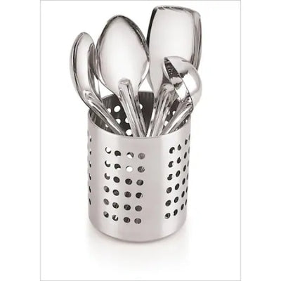 Set ustensile pentru bucatarie, cu 4 piese, din inox, cu suport de inox inclus, compatibil cu masina de spalat vase, argintiu