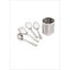 Set ustensile pentru bucatarie, cu 4 piese, din inox, cu suport de inox inclus, compatibil cu masina de spalat vase, argintiu