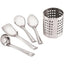 Set ustensile pentru bucatarie, cu 4 piese, din inox, cu suport de inox inclus, compatibil cu masina de spalat vase, argintiu
