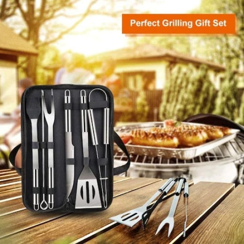Set ustensile pentru gratar, FOXMAG24, din otel inoxidabil, 9 piese