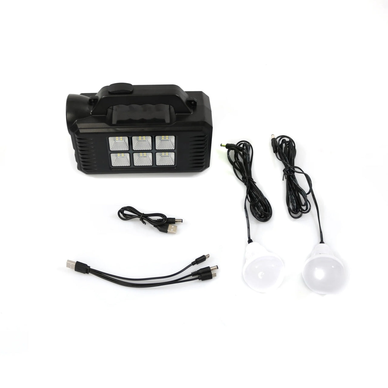 Sistem de iluminat solar, cu 2 becuri LED, lampa LED, USB, tensiunea maxima 9V, negru