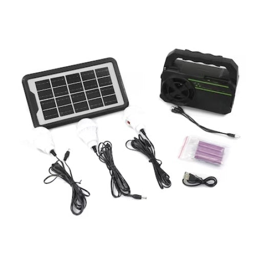 Sistem de iluminat solar, cu lanterna, 3 becuri LED, intrerupator pornit/oprit, Radio/Bluetooth, negru