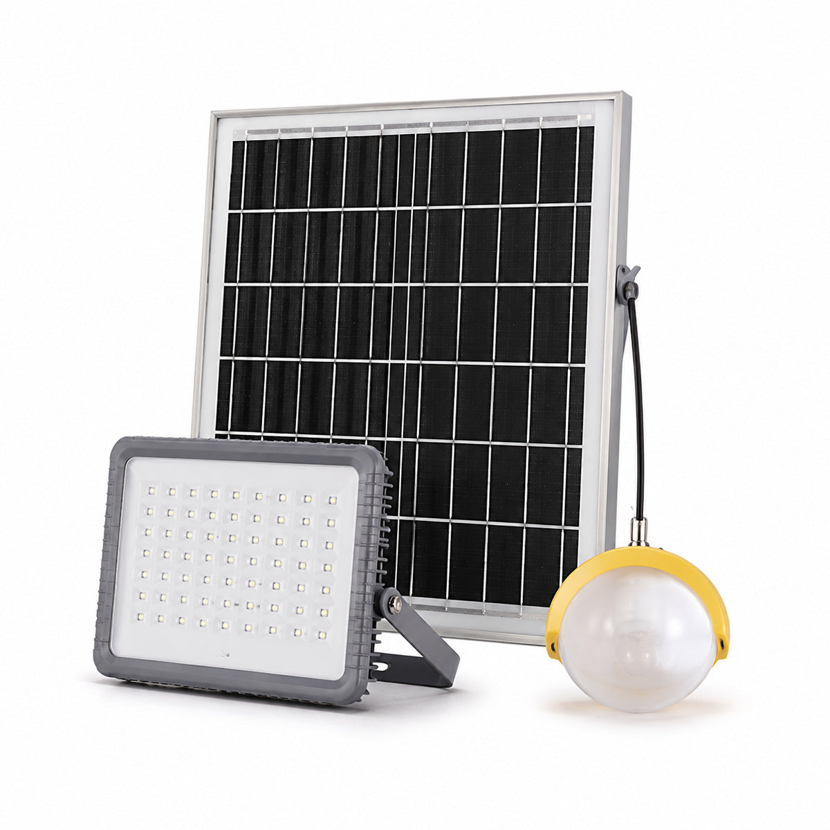 Sistem de Iluminat Solar cu Proiector, Panou și Bec Suspendat, Gri – imagine principală