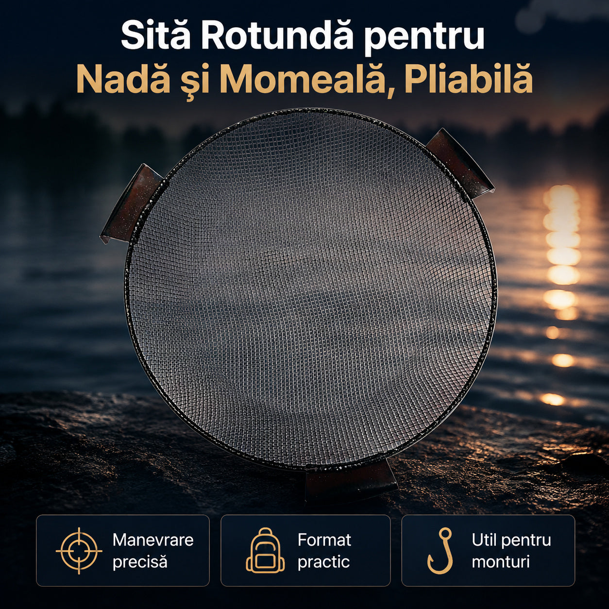 Sită Rotundă pentru Nadă și Momeală, Pliabilă – imagine principală
