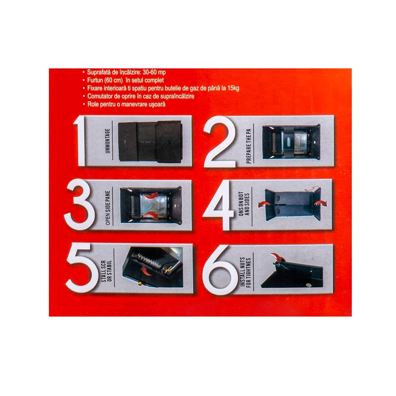 Soba mobila pe gaz GPL si electrica, aprindere piezo-electrica, demontabila, neagra