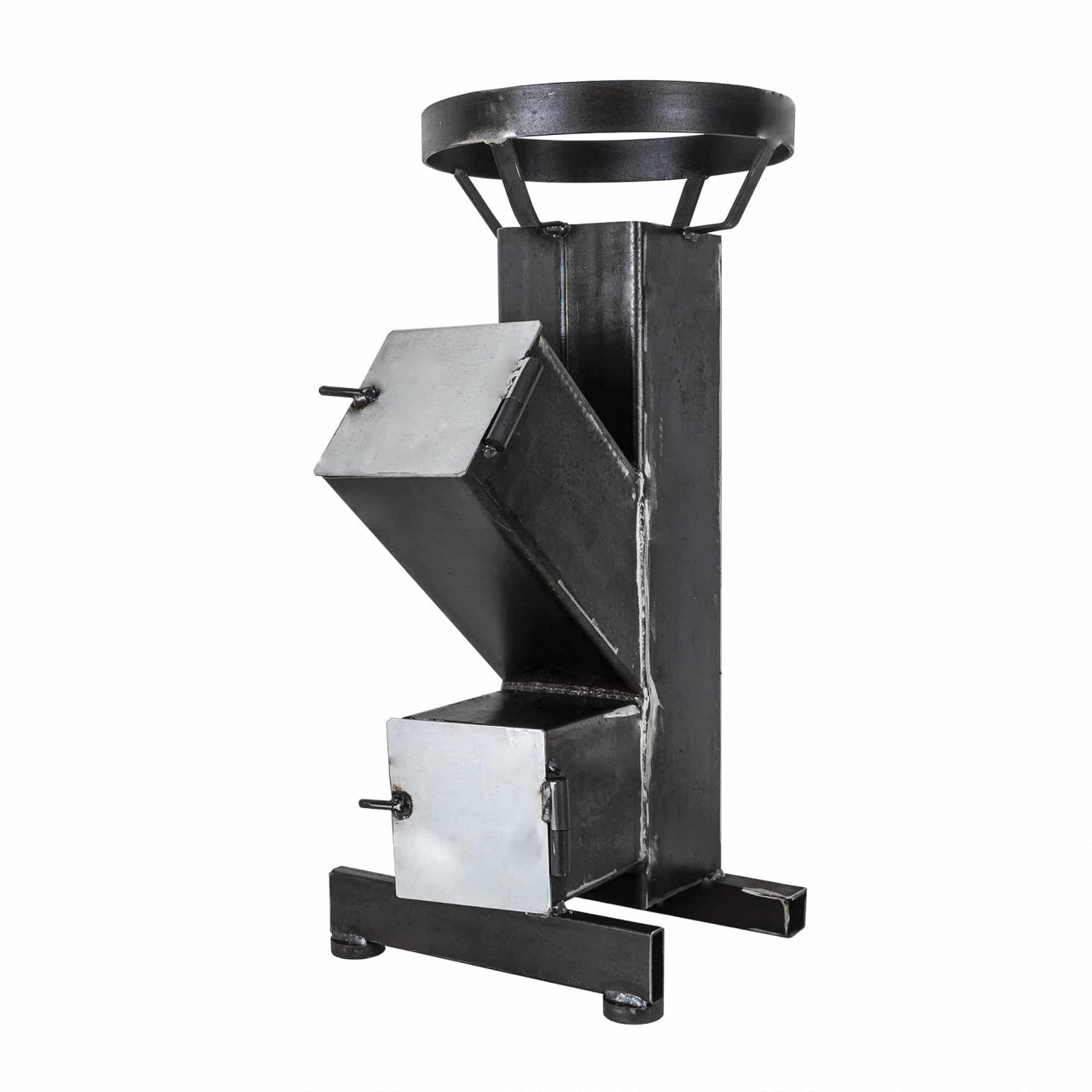 Soba tip racheta 150x150x4 mm, otel, 10 kW, negru