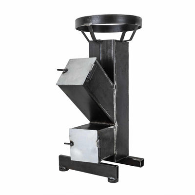 Soba tip racheta 150x150x4 mm, otel, 10 kW, negru