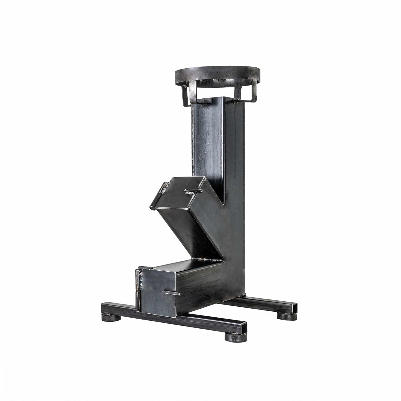 Soba tip racheta din otel, 10 kW, neagra, dimensiuni 30x61x50 cm