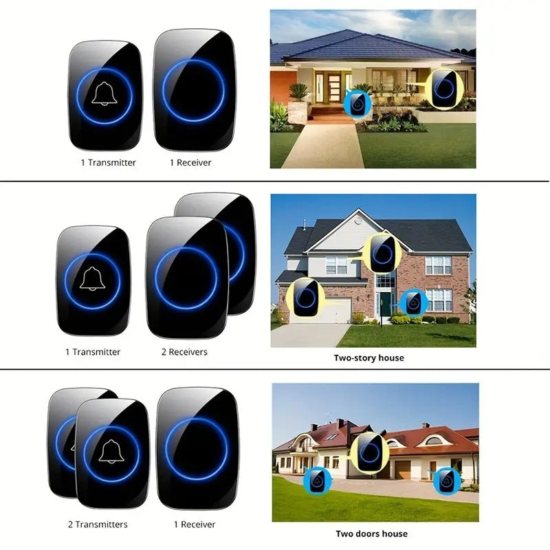 Sonerie fara fir, pentru usa, raza de actiune 150m, cu melodii de bun venit, buton on/off, negru