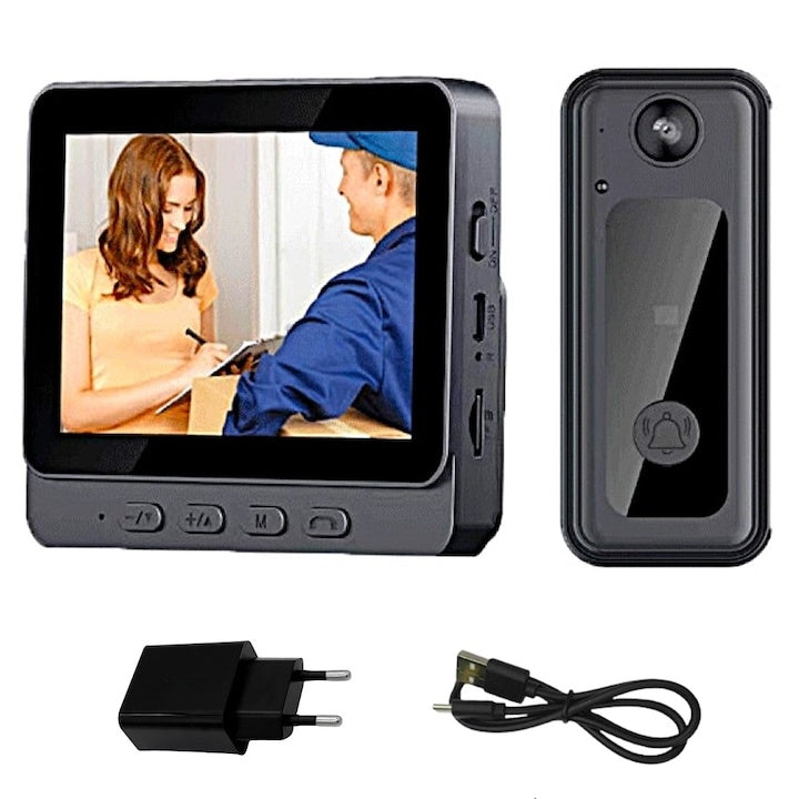 Sonerie video inteligenta, bluetooth, night vision, infrarosu, senzor IR, interfon video HD, 8MP, comunicare bidirectionala, unghi de vizualizare 170°, baterii incorporate, instalare usoara fara cabluri, negru