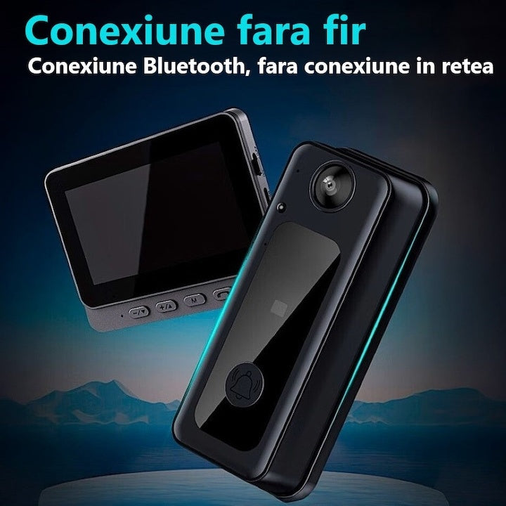 Sonerie video inteligenta, bluetooth, night vision, infrarosu, senzor IR, interfon video HD, 8MP, comunicare bidirectionala, unghi de vizualizare 170°, baterii incorporate, instalare usoara fara cabluri, negru