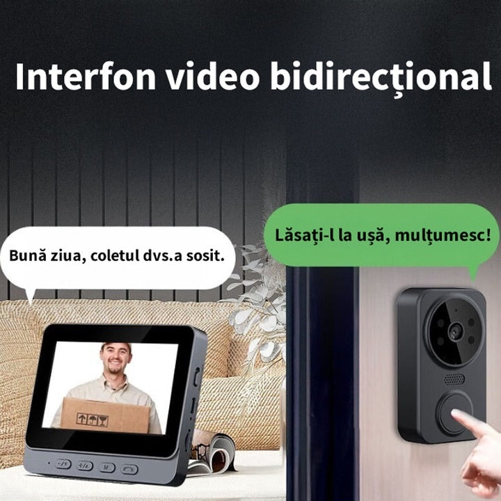 Sonerie video inteligenta, bluetooth, night vision, infrarosu, senzor IR, interfon video HD, 8MP, comunicare bidirectionala, unghi de vizualizare 170°, baterii incorporate, instalare usoara fara cabluri, negru