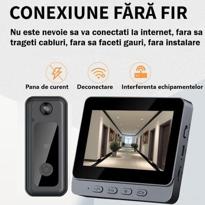 Sonerie video inteligenta, bluetooth, night vision, infrarosu, senzor IR, interfon video HD, 8MP, comunicare bidirectionala, unghi de vizualizare 170°, baterii incorporate, instalare usoara fara cabluri, negru
