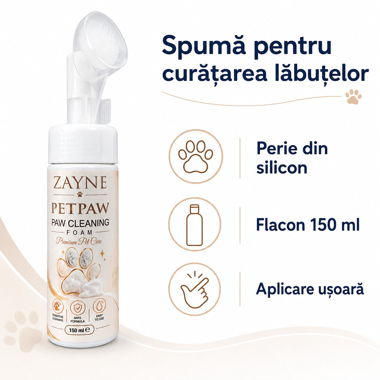 Spumă pentru Curățarea Lăbuțelor ZAYNE PETPAW, cu Perie, 150 ml – imagine 3