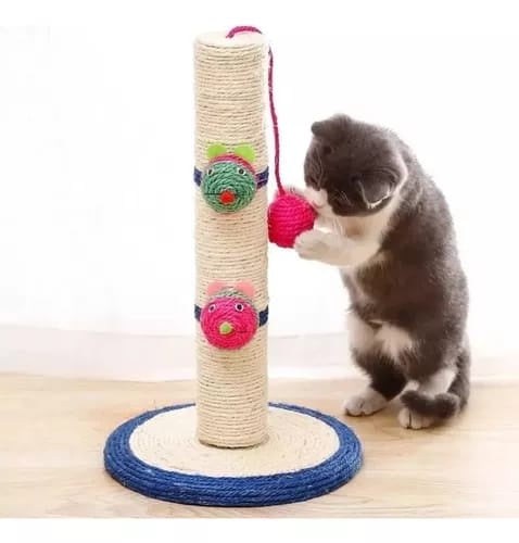 Stalp sisal pentru pisici, cu jucarii si ghem, 40 cm, pentru zgariat