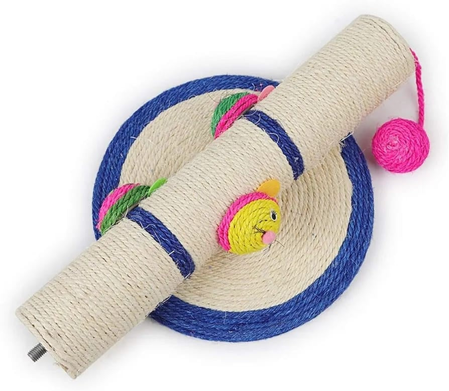 Stalp sisal pentru pisici, cu jucarii si ghem, 40 cm, pentru zgariat