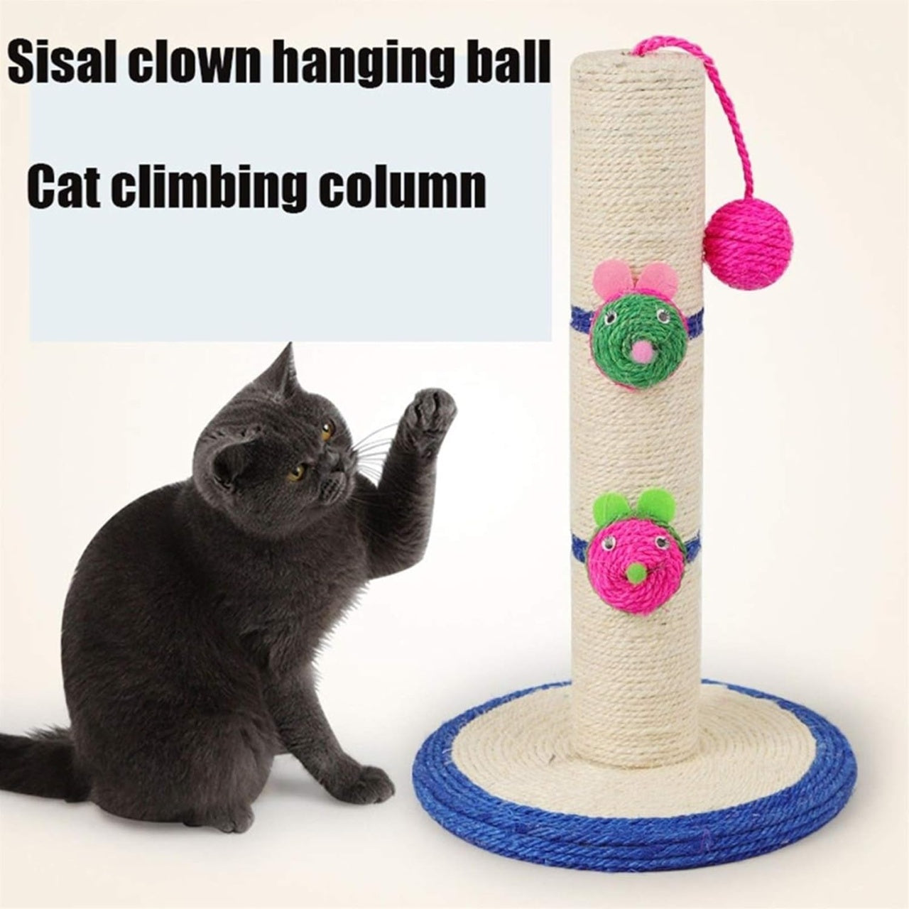 Stalp sisal pentru pisici, cu jucarii si ghem, 40 cm, pentru zgariat