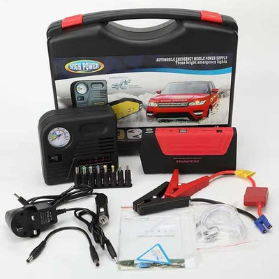 Starter auto 4 in 1, Power Bank, booster baterie auto, compresor de aer, interfata USB, lumina de urgenta, negru/galben