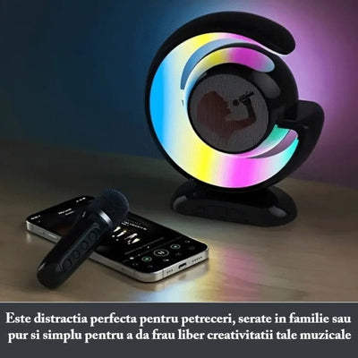 Statie smart, microfon si boxa wireless, pentru karaoke, copii sau adulti, cu slot pentru card, sau conectare la telefon, portabila, negru