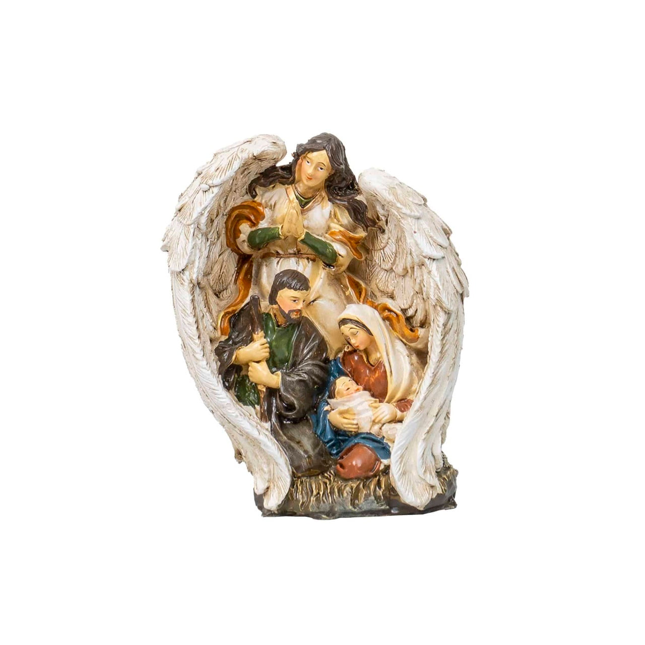 Statueta decorativa din rasina cu Familia Sfanta si ingerul pazitor, 15 cm