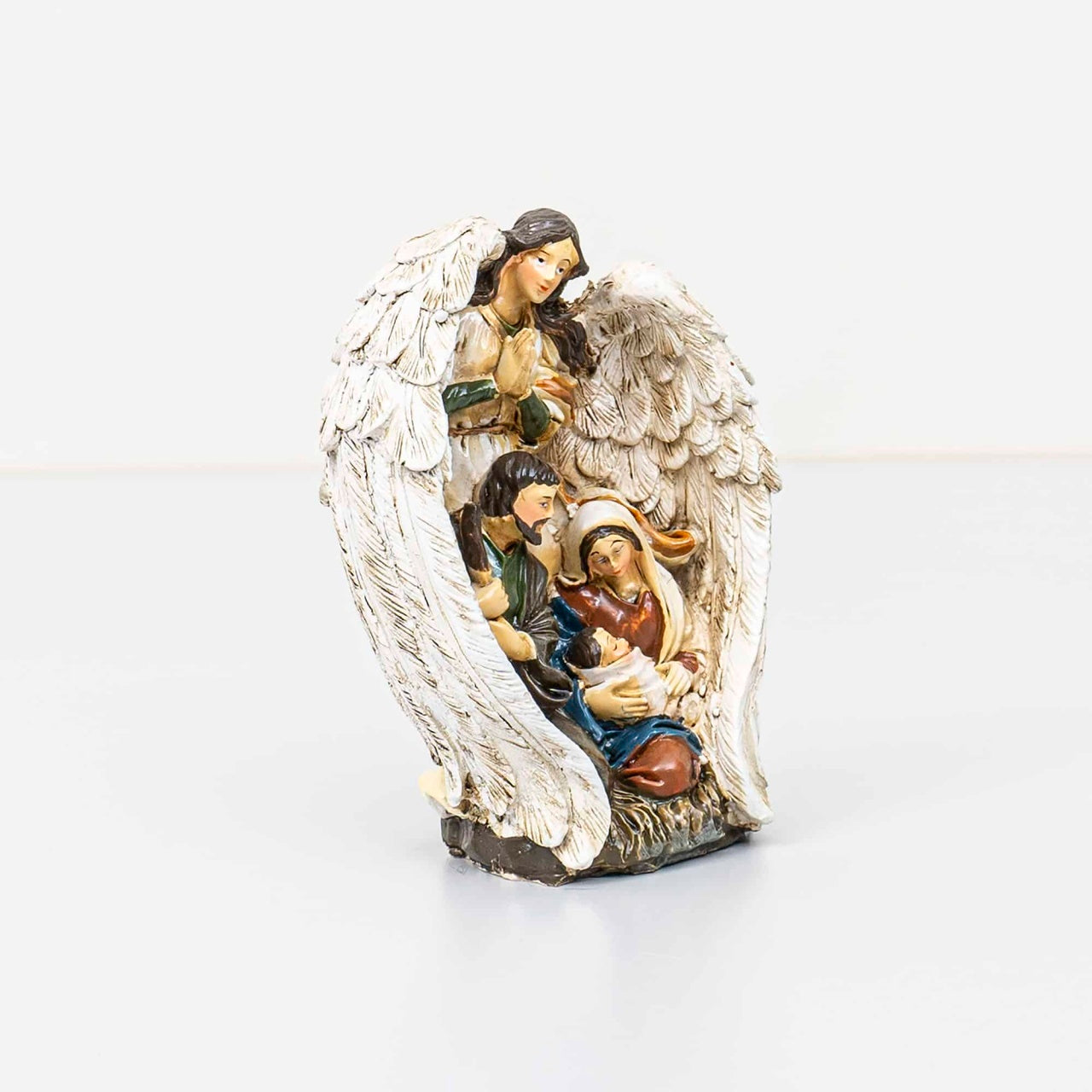 Statueta decorativa din rasina cu Familia Sfanta si ingerul pazitor, 15 cm