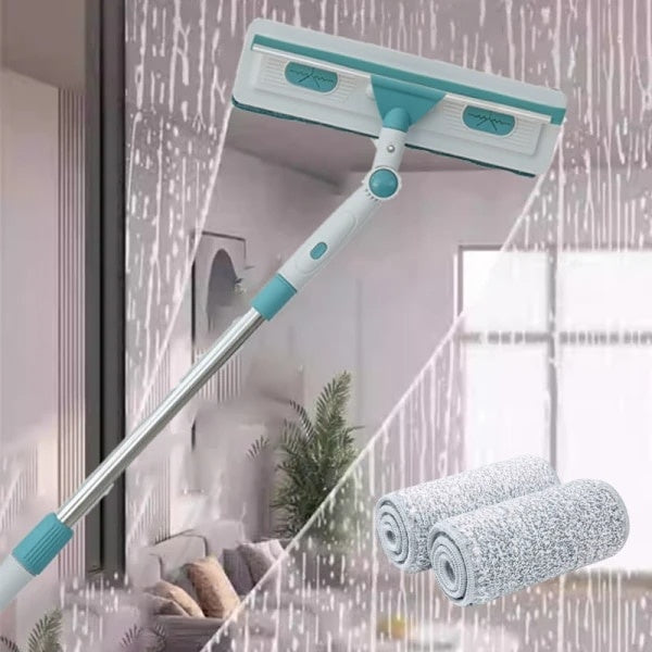 Stergator pentru geamuri, cu 2 lavete din microfibra, rotativ 180°, maner telescopic reglabil, dimensiuni 1-1.7m x 0.3m, din metal si plastic, gri