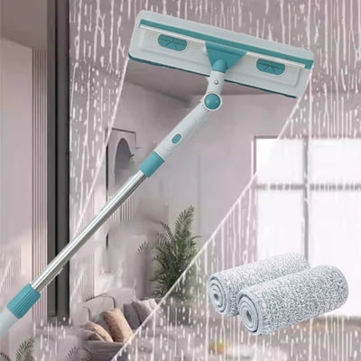Stergator pentru geamuri, cu 2 lavete din microfibra, rotativ 180°, maner telescopic reglabil, dimensiuni 1-1.7m x 0.3m, din metal si plastic, gri