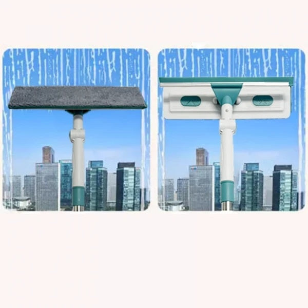 Stergator pentru geamuri, cu 2 lavete din microfibra, rotativ 180°, maner telescopic reglabil, dimensiuni 1-1.7m x 0.3m, din metal si plastic, gri