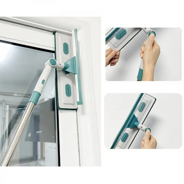 Stergator pentru geamuri, cu 2 lavete din microfibra, rotativ 180°, maner telescopic reglabil, dimensiuni 1-1.7m x 0.3m, din metal si plastic, gri