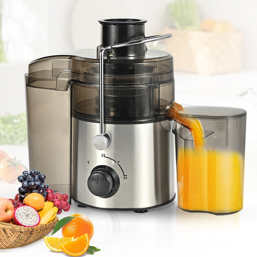 Storcator de fructe, putere 800W, tub de alimentare larg - 65 mm, brat de blocare pentru siguranta, protectie la supraîncălzire, adecvat pentru fructe și legume, inclusiv cele cu frunze, argintiu